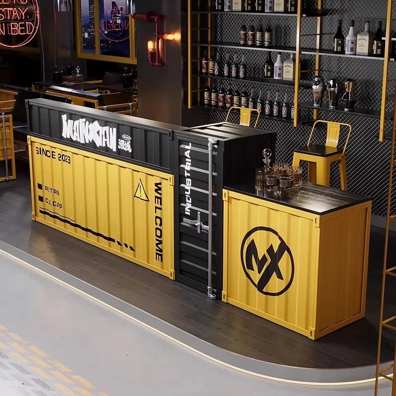 OME Industrial Wind Exclusive Design Reception Desk Creative Front Bar Counter for Outdoor Hotel Barbecue Shop Use Iron Material