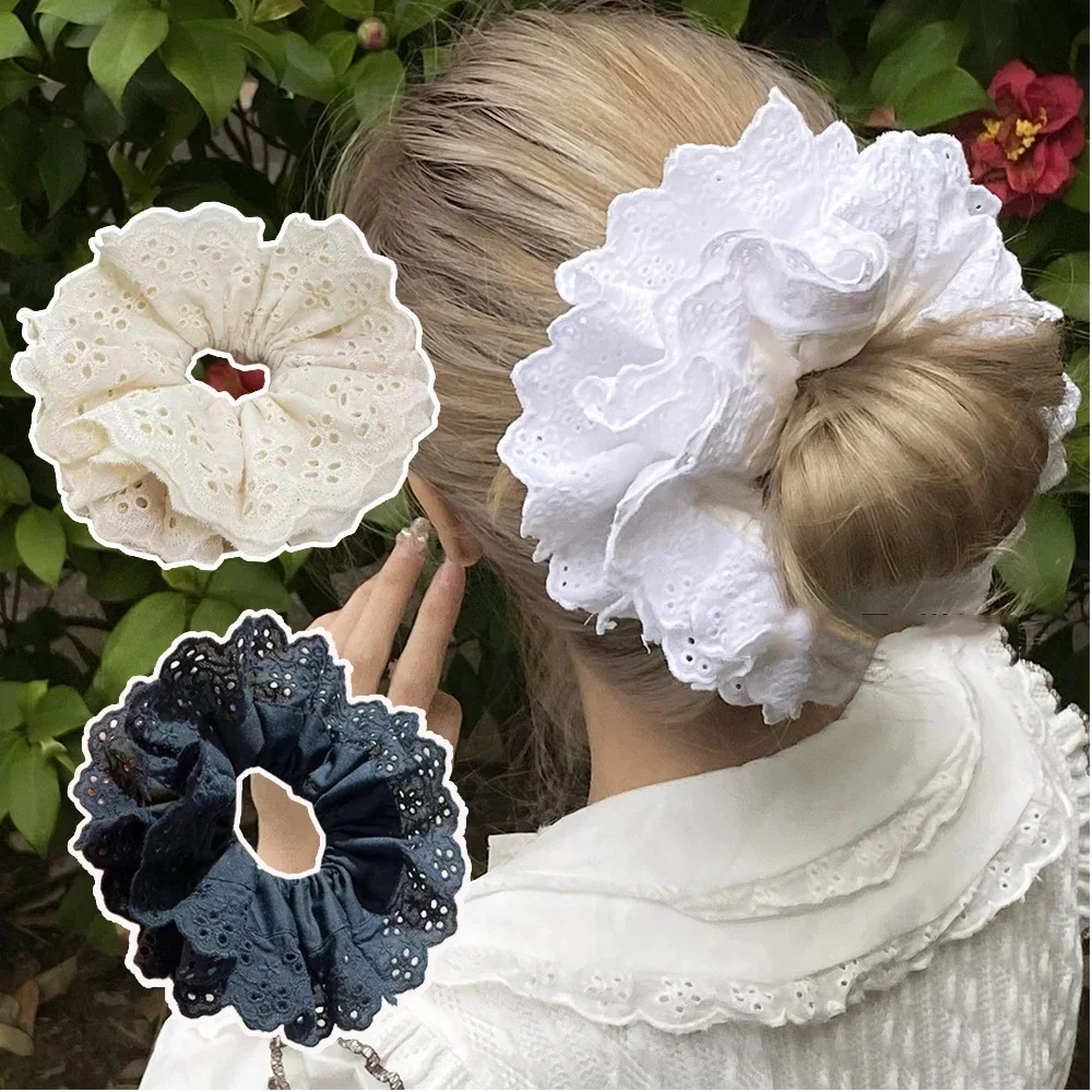 Big Flower Lolita Lace Scrunchies Four Layer Oversized Lace French Hair Rope Ties Hair Accessories Ponytail Holder Hair Ring INS