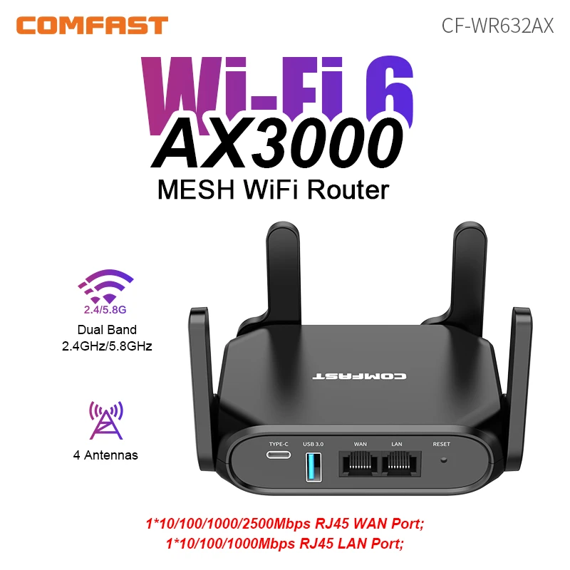 

Comfast AX3000 Wifi Amplifier 2.4G&5.8G WiFi 6 Mesh Repeater Network Expander Range Extender WiFi Signal Booster Wireless Router