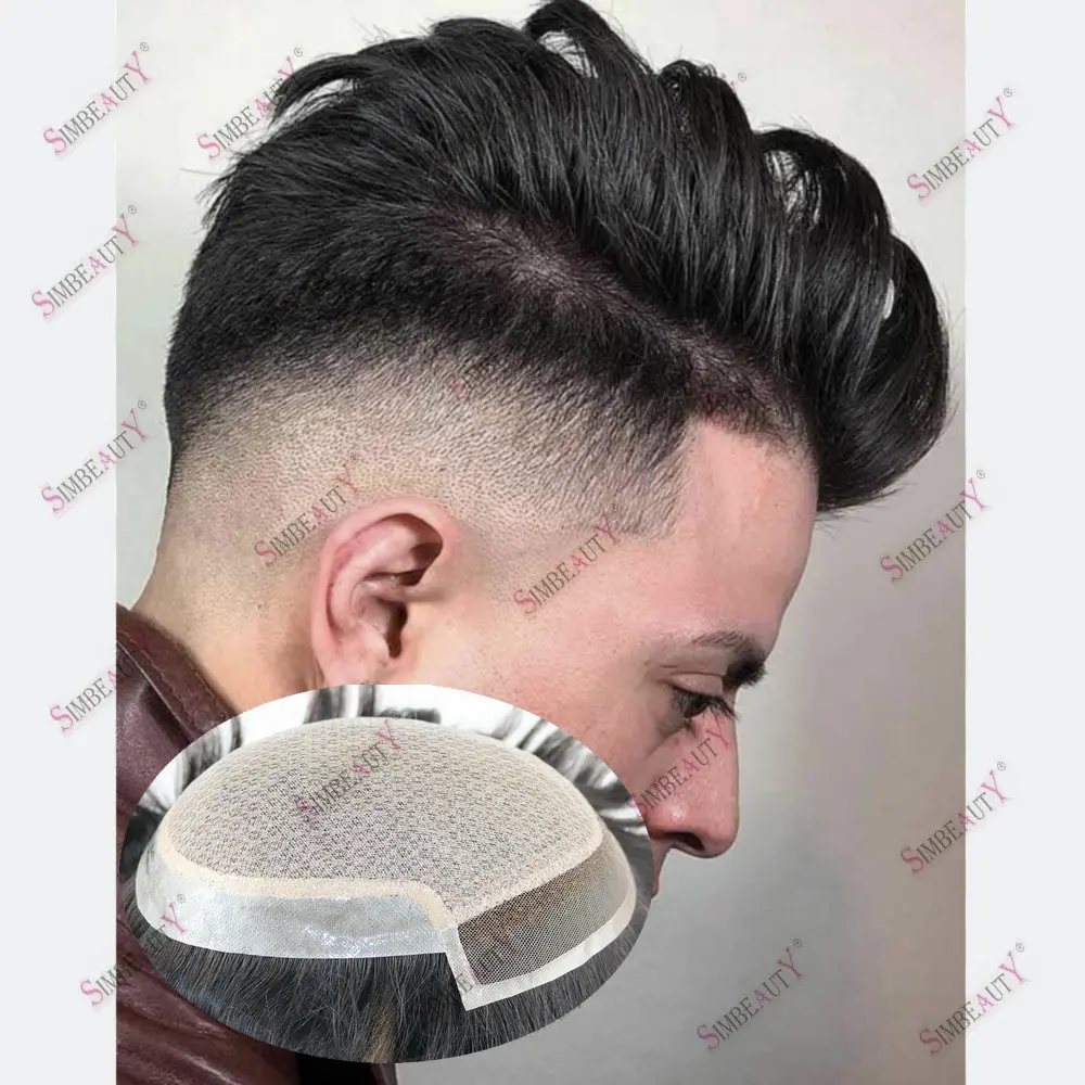 100% Human Hair Toupee for Men Bleach Knots Natural Hairline Lace Front Silk Top Base Men's Virgin Straight Capillary Prosthesis