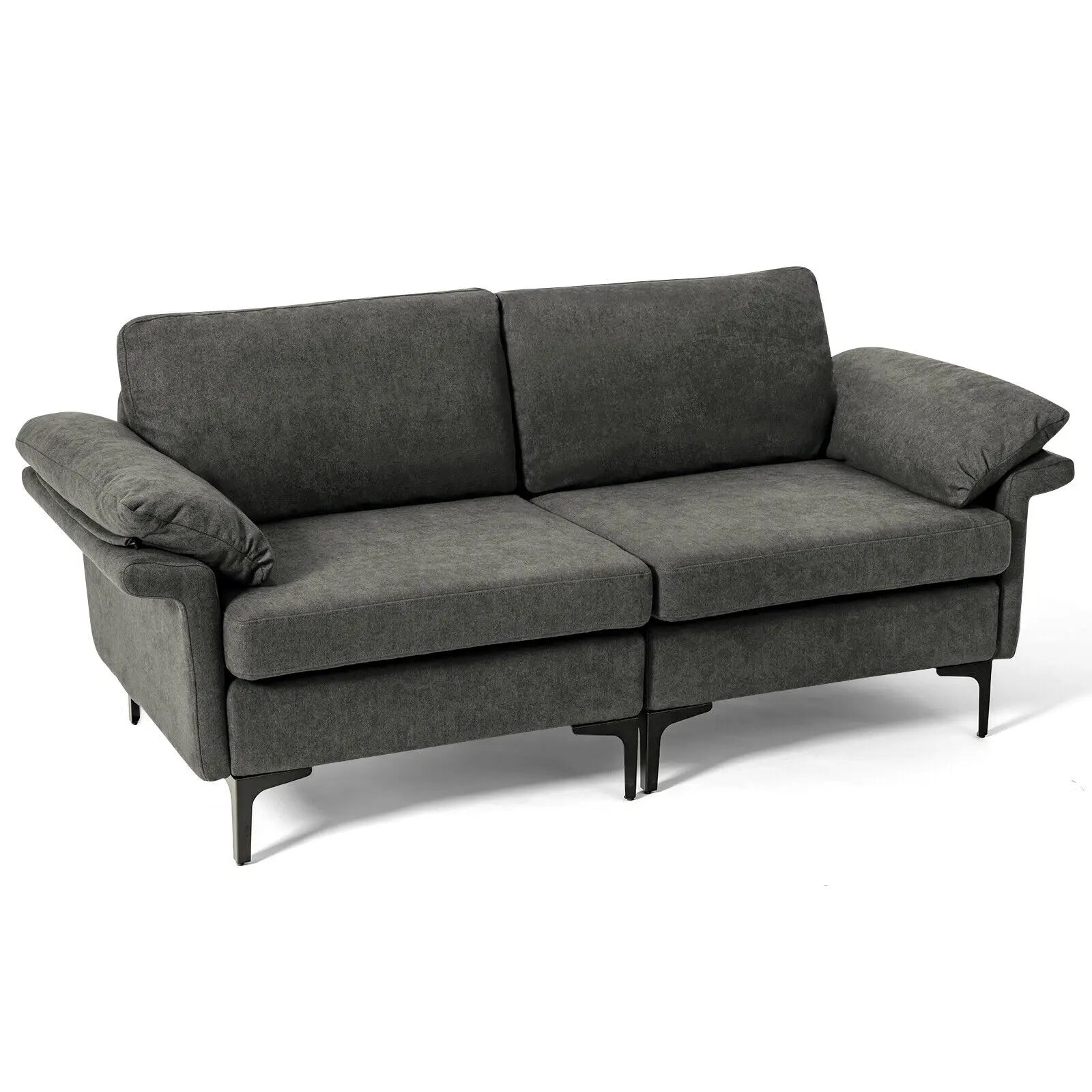 Costway Modern Loveseat Fabric 2-Seat Sofa Couch for Small Space w/ Metal Legs Grey