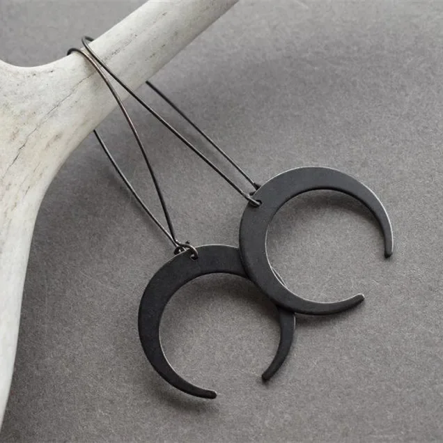 New Gothic Black Moon Crescent Earrings Celestial Phase Boho Witchy Hippie Jewelry Rock Punk Women Gift Pagan Statement Trend view 3