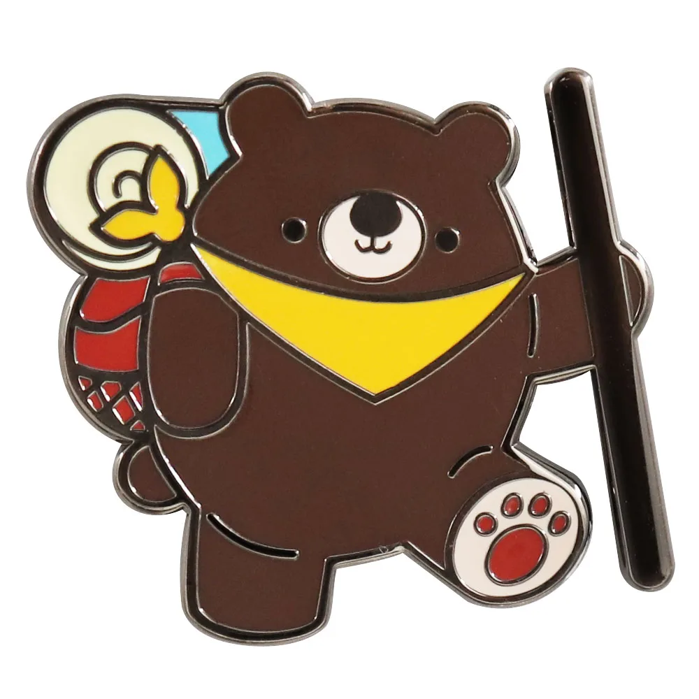 Cartoon animation runaway brown bear backpack package lollipop cute Hard Enamel Pin