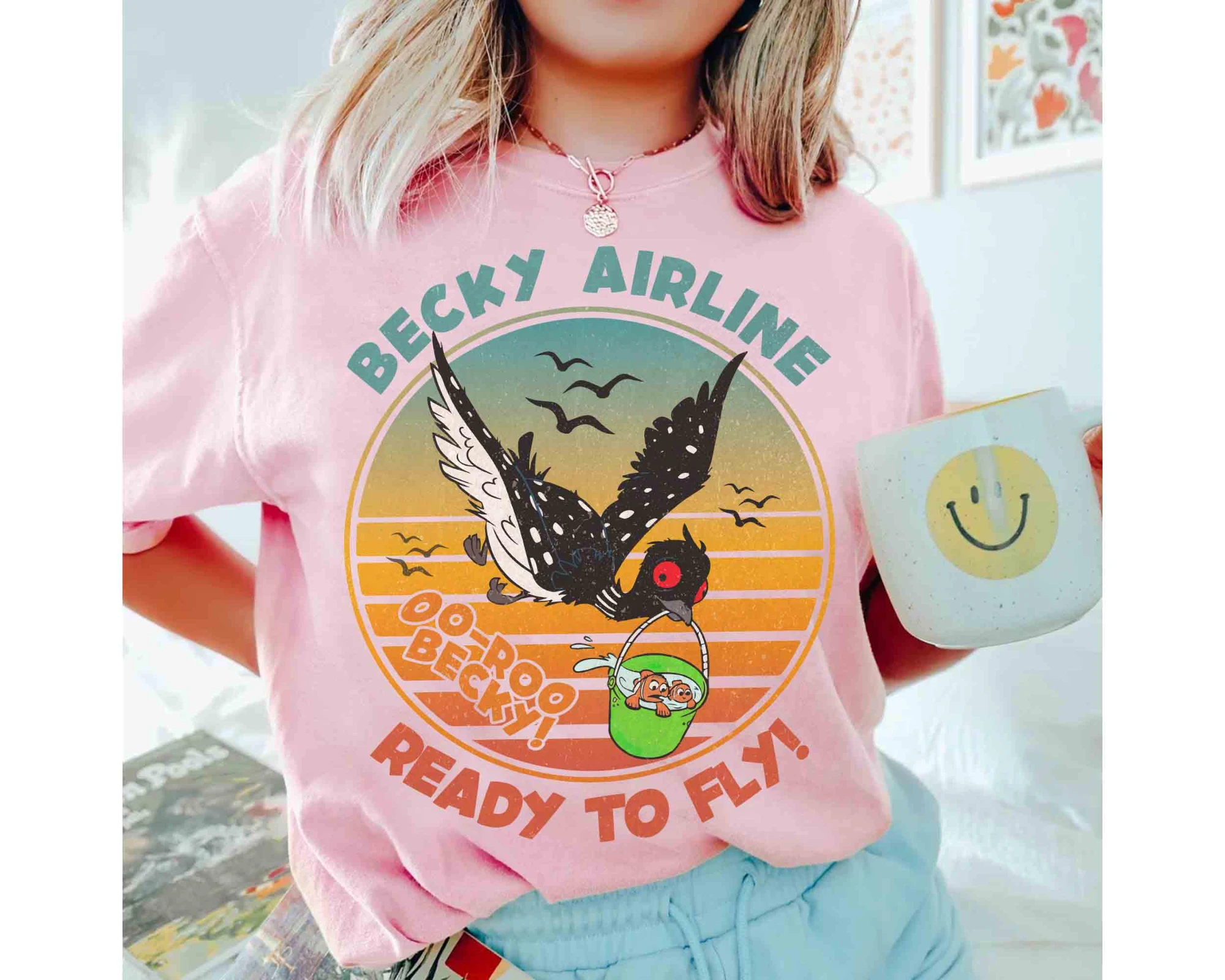 أين العثور على دوري الرجعية؟ تي شيرت Becky Aviation Is Preparing Flight، وقمصان Disney Pixar Nemo وMarlin المرحة