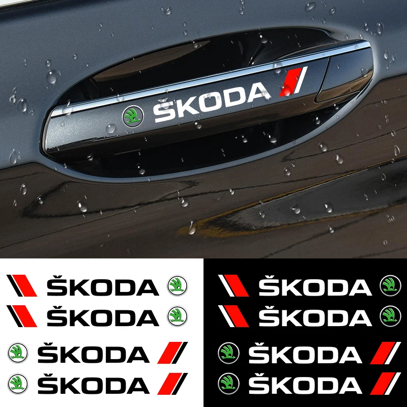 

4pcs Vinyl Car Door Handle Mirror Wiper Stickers Decal Styling For Skoda Octavia 2 3 A4 A5 mk1 Fabia Superb Rapid Kodiaq Karoq