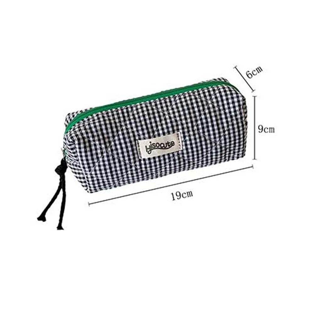 Grid Pattern Stationery Bag Black/Green/Blue/Purple Large Capacity Korean Style Pencil Case Ins Style Desktop Storage