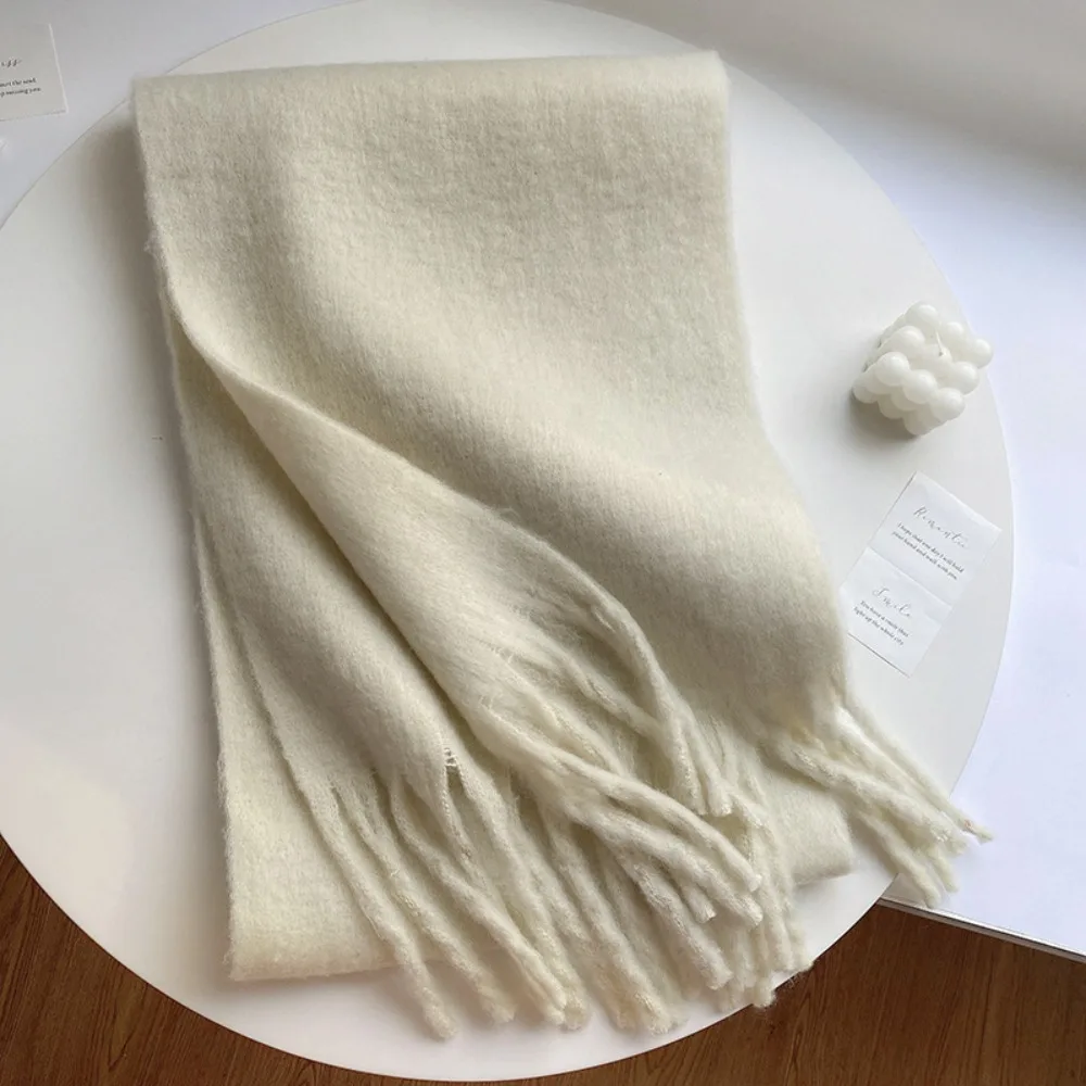 

Fashion Warm Winter Cashmere Scarf Solid Color Soft Long Tassel Scarves Mohair Thickened Shawl Wrap Women