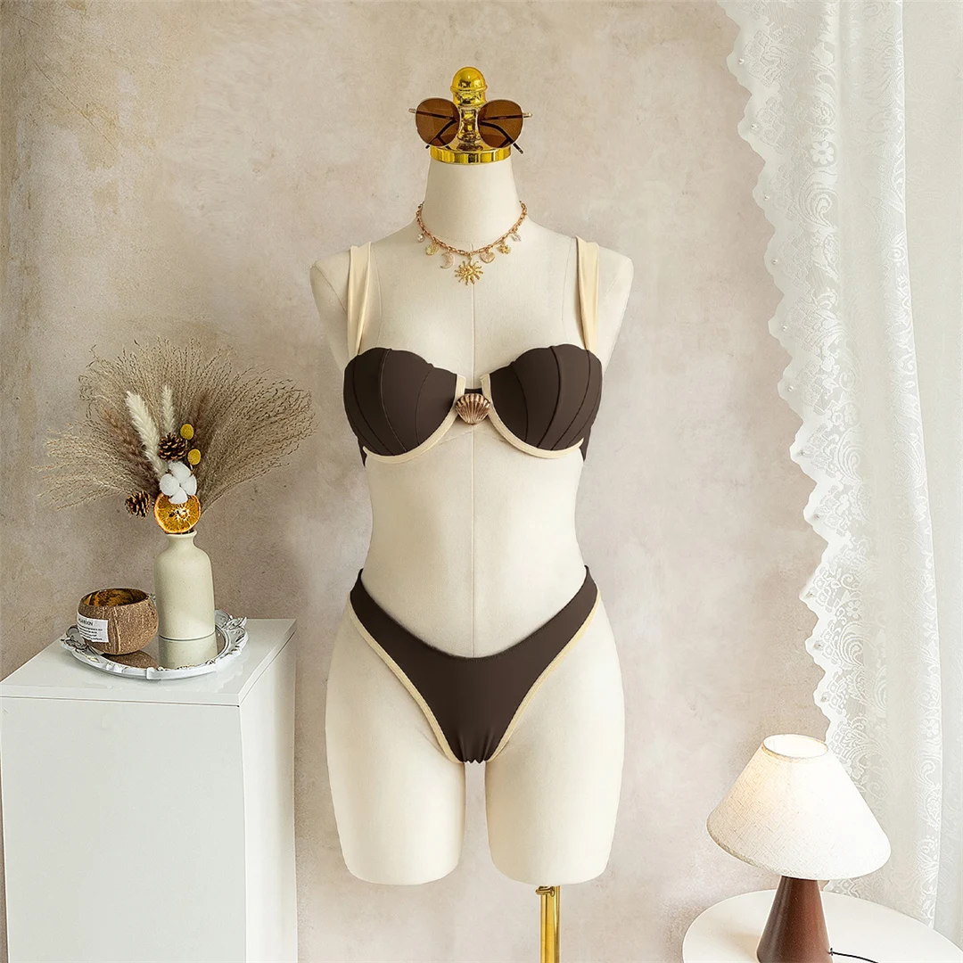 S - XL Zweiteiliger Bikini mit Bügel und Patchwork-Design für Damen, Badeanzug, Bademode, Brasilianischer Bikini-Set K8250 – Detail 4
