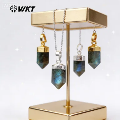 

WT-P1330 WKT Женские подвески из натурального лабрадорита с блестящим эффектом, серебристого цвета, миниатюрные подвески в форме пули для изготовления ювелирных изделий