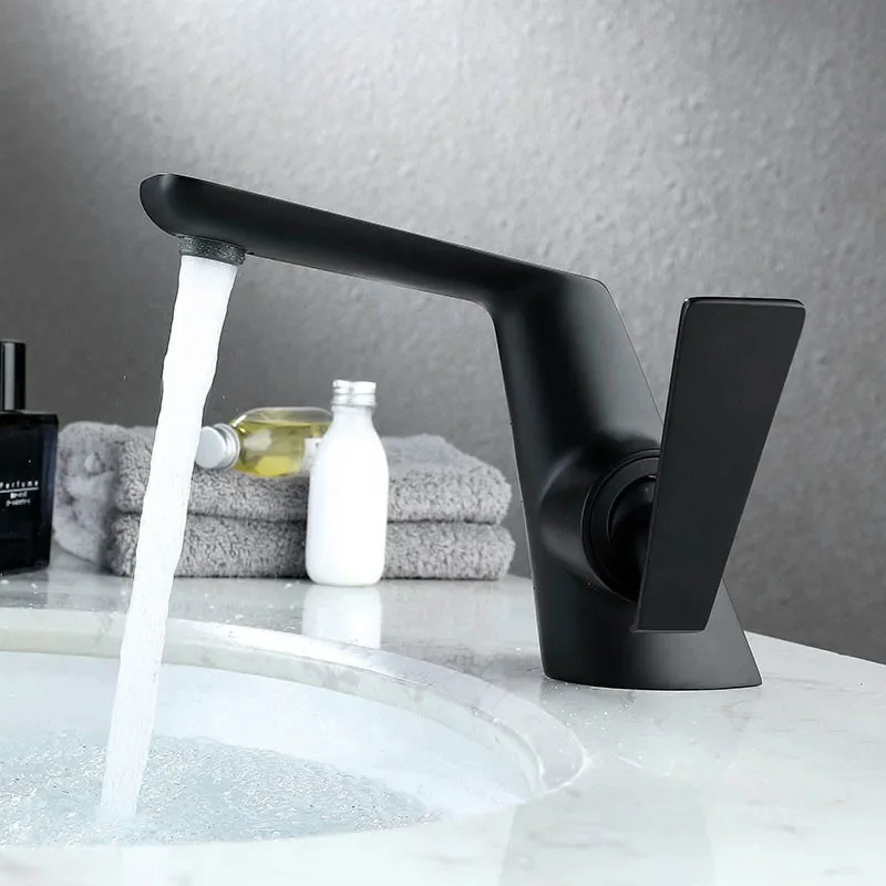 Matte Black/Gold Brass Creative Bathroom Basin Faucet For Undercounter Deck Mounted Hot And Cold Water Mixer Tap 3 colors