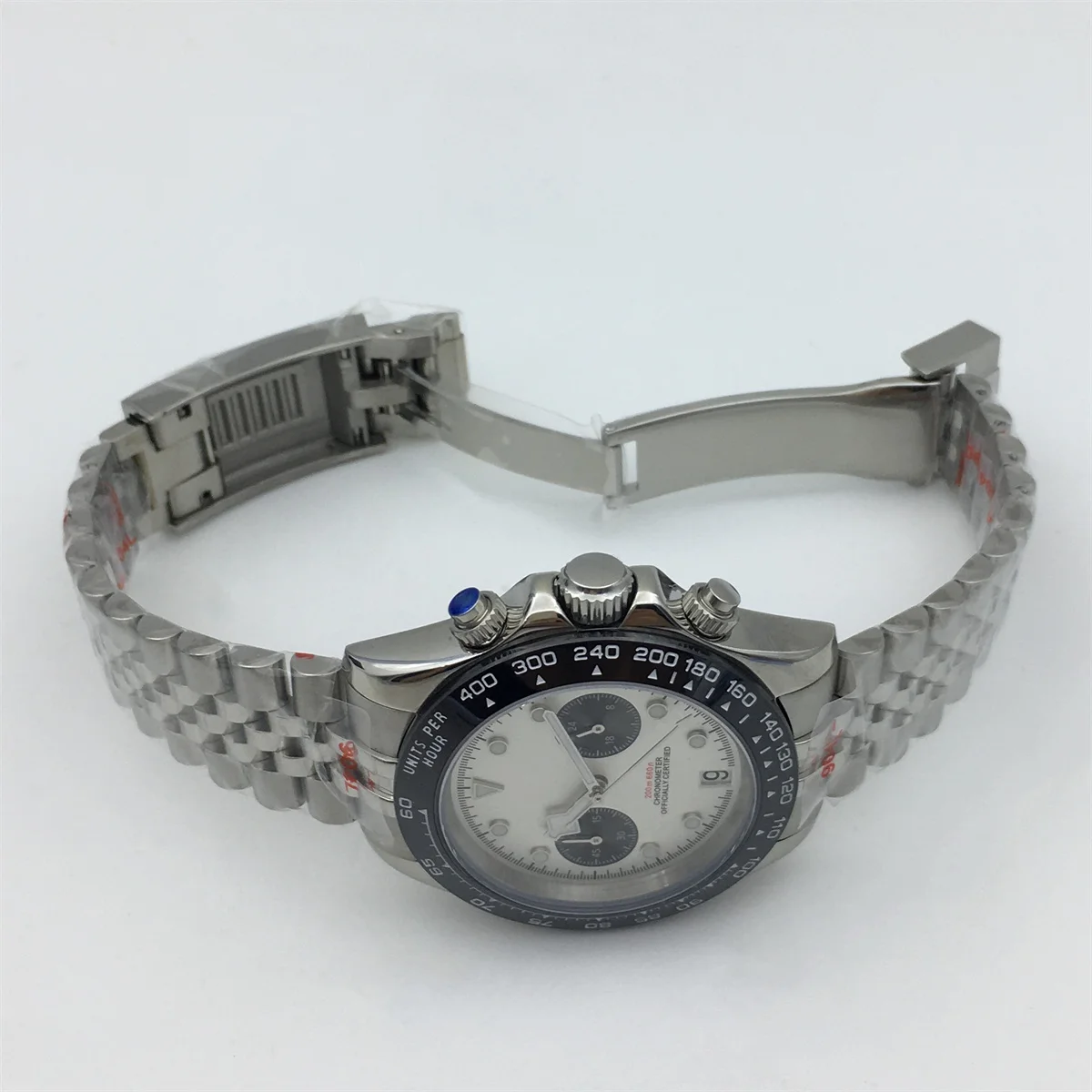 BLIGER 39mm bianco rosa blu quadrante luminoso lancette fiocco di neve VK64 cronografo al quarzo luna da uomo 5 pin 6 o 'clock date punchhireglass