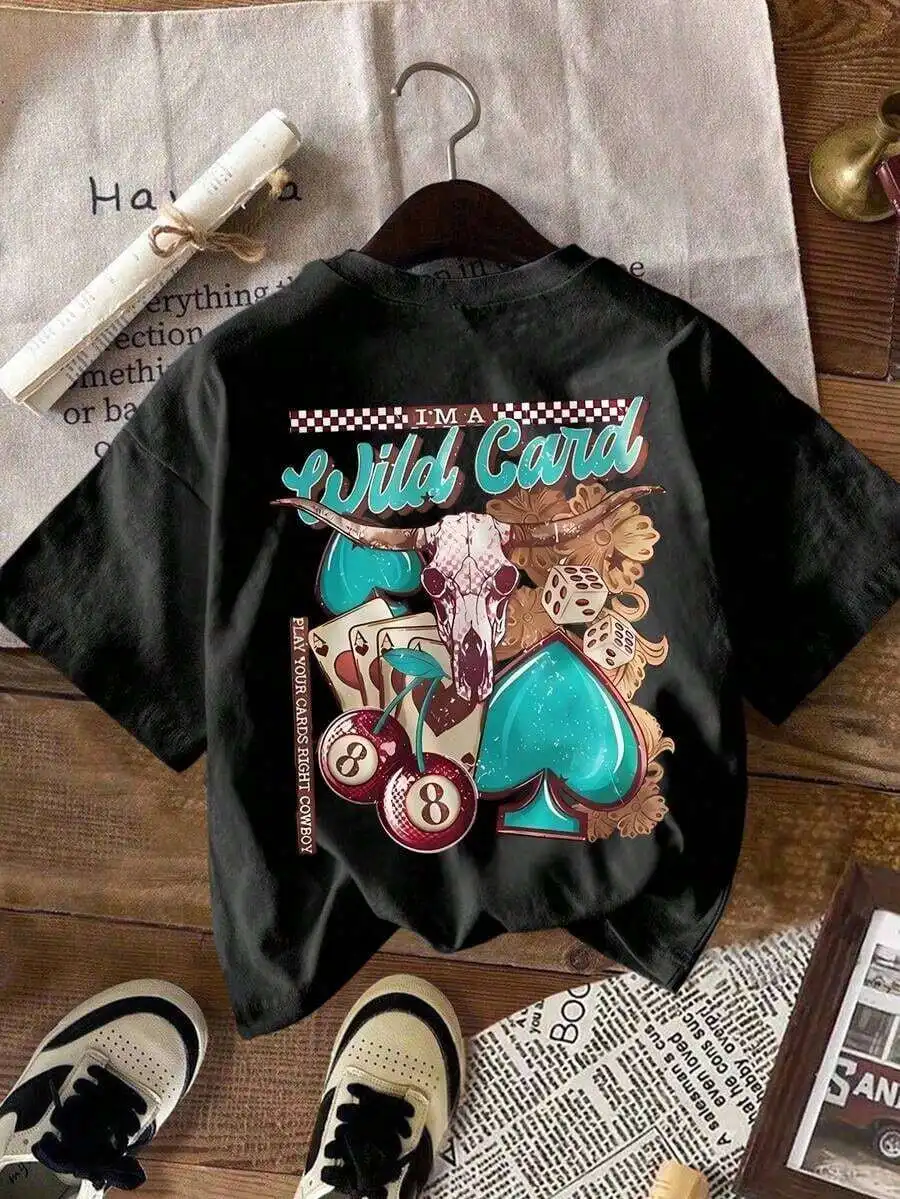 

Plus Size Western Style Graphic Short Sleeve Cotton T-Shirt For Adults