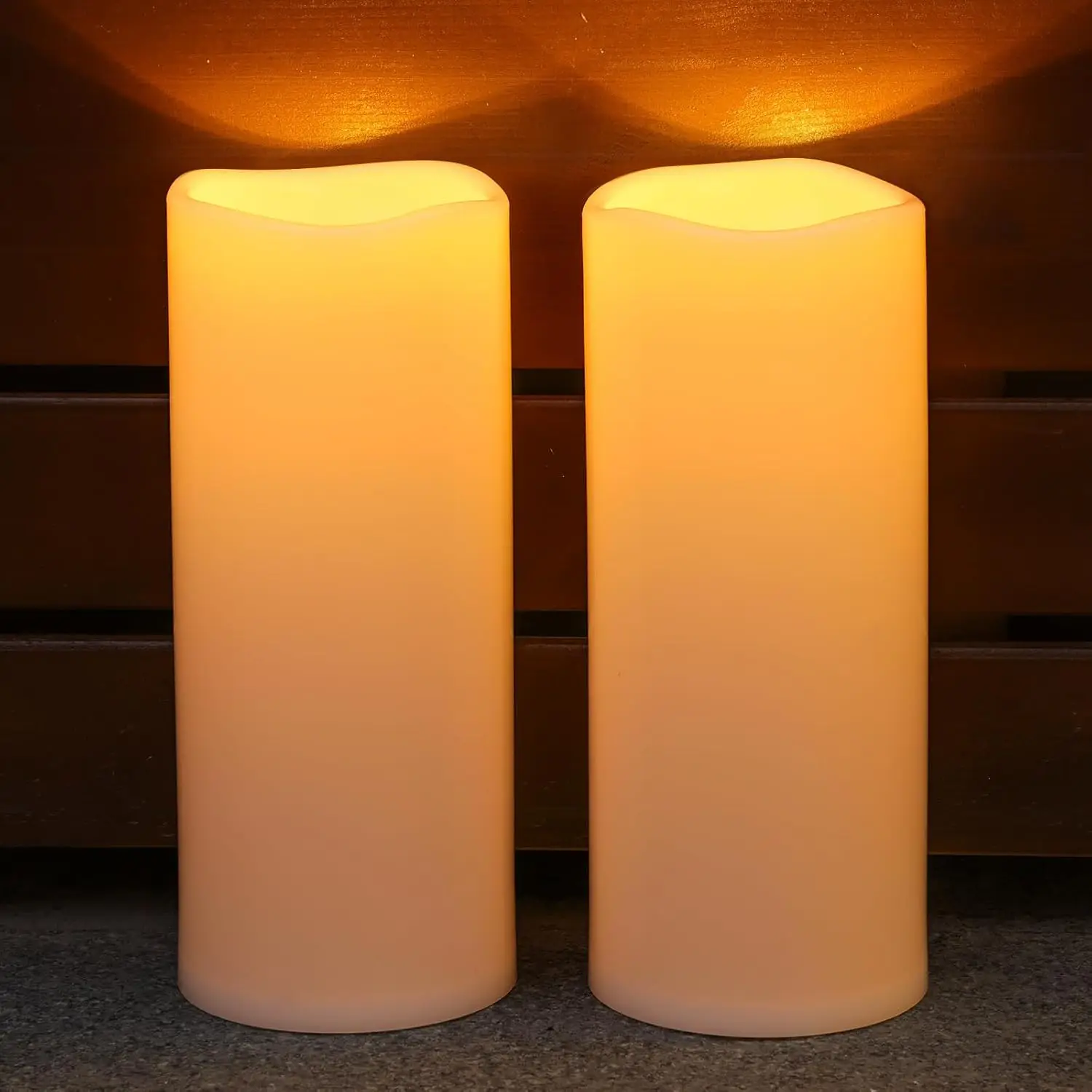 

Large Waterproof Solar Candles 12' Rechargeable LED Pillar for Patio - Ivory White Set of 2