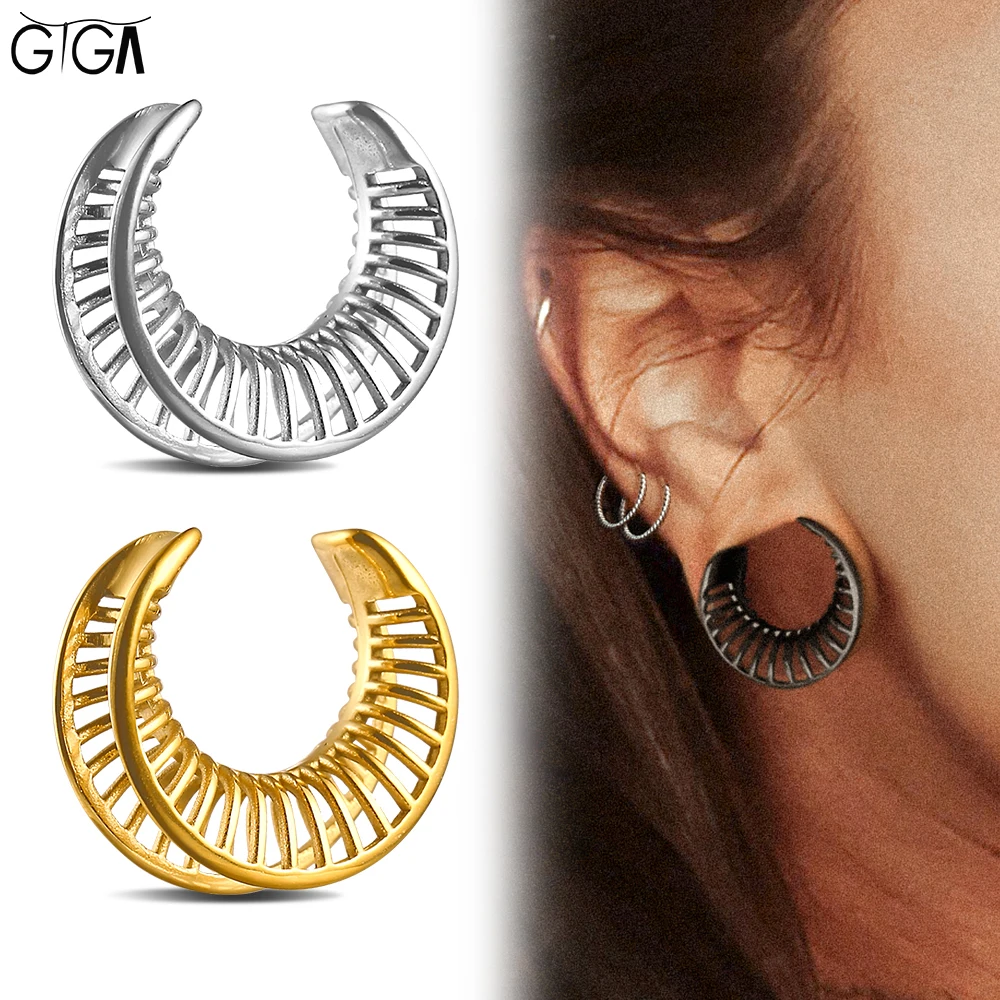 Giga 2PCS 316 Stainless Steel Saddle Plugs Tunnels Expander Stretcher Lobe Gauges Hangers Piercing Body Jewelry