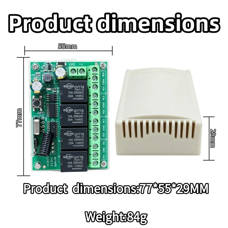 433 MHz Wireless Universal Remote Control Switch DC 12V 4CH RF Relay Receiver and Transmitter for Garage and Gate Controller DIY - view 6
