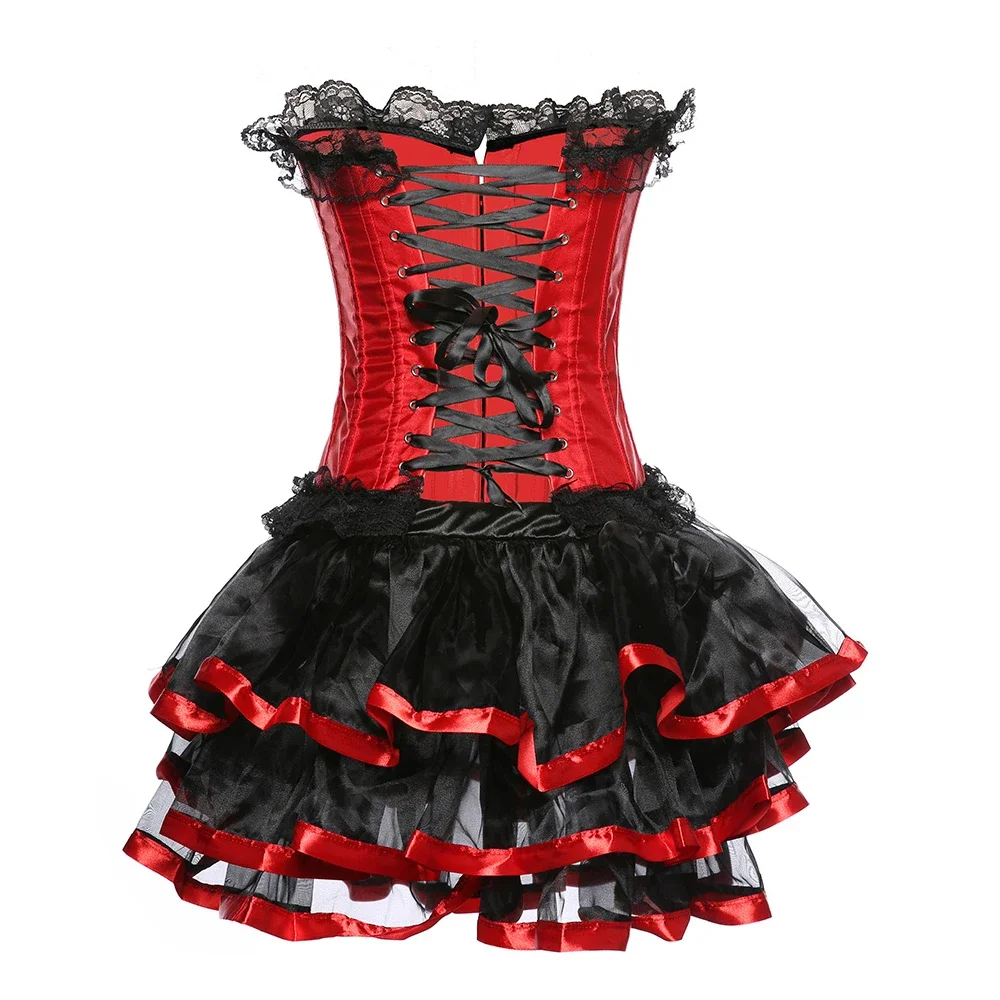 Women Saloon Girl Burlesque Red Skirt Corset Skirt Two Piece Set Plus Size Costume