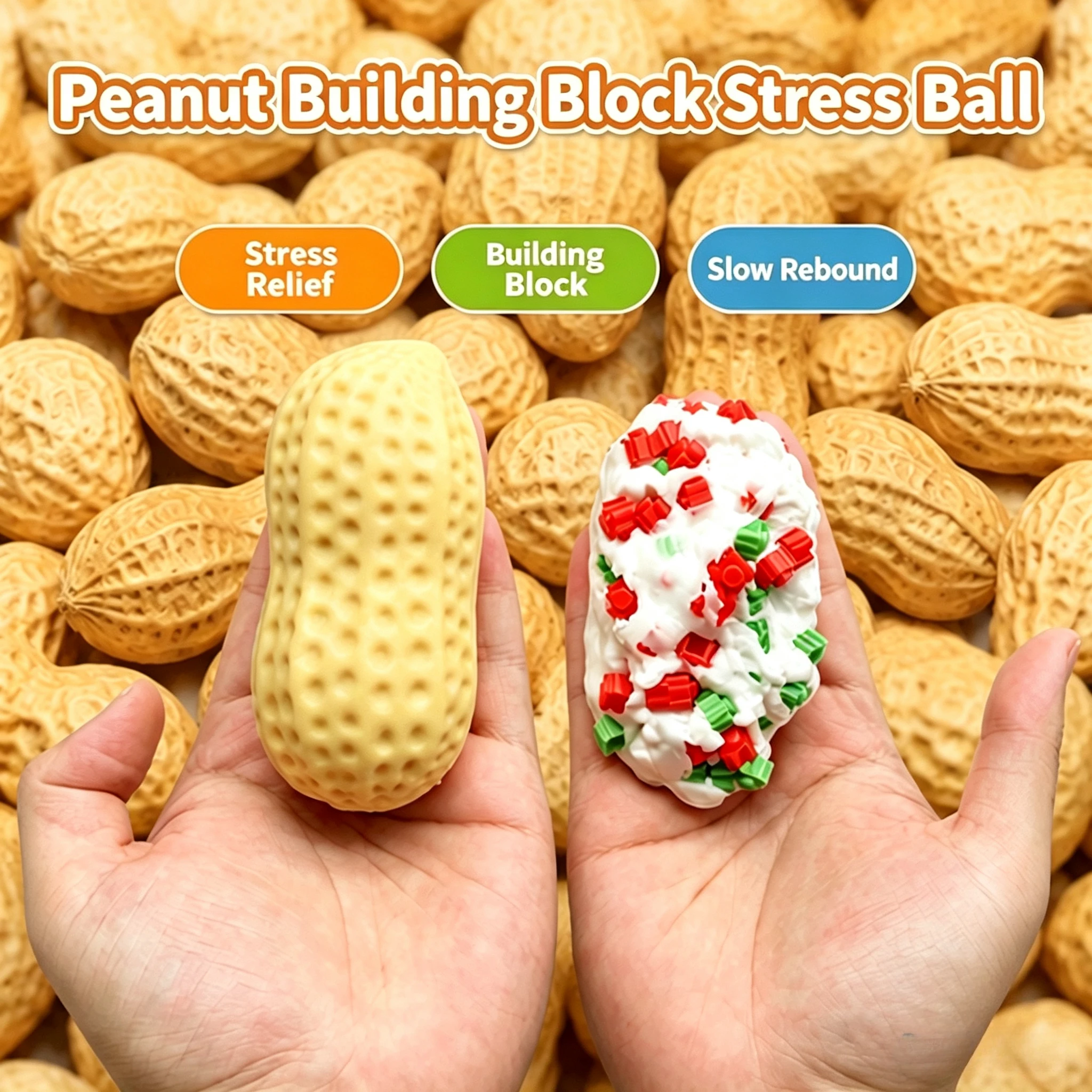 Erdnuss-Quetschball Stressball Quetschspielzeug Knirschend Quietschend ASMR Fidget-Spielzeug Sensorisches Stressabbau-Handspielzeug für Erwachsene