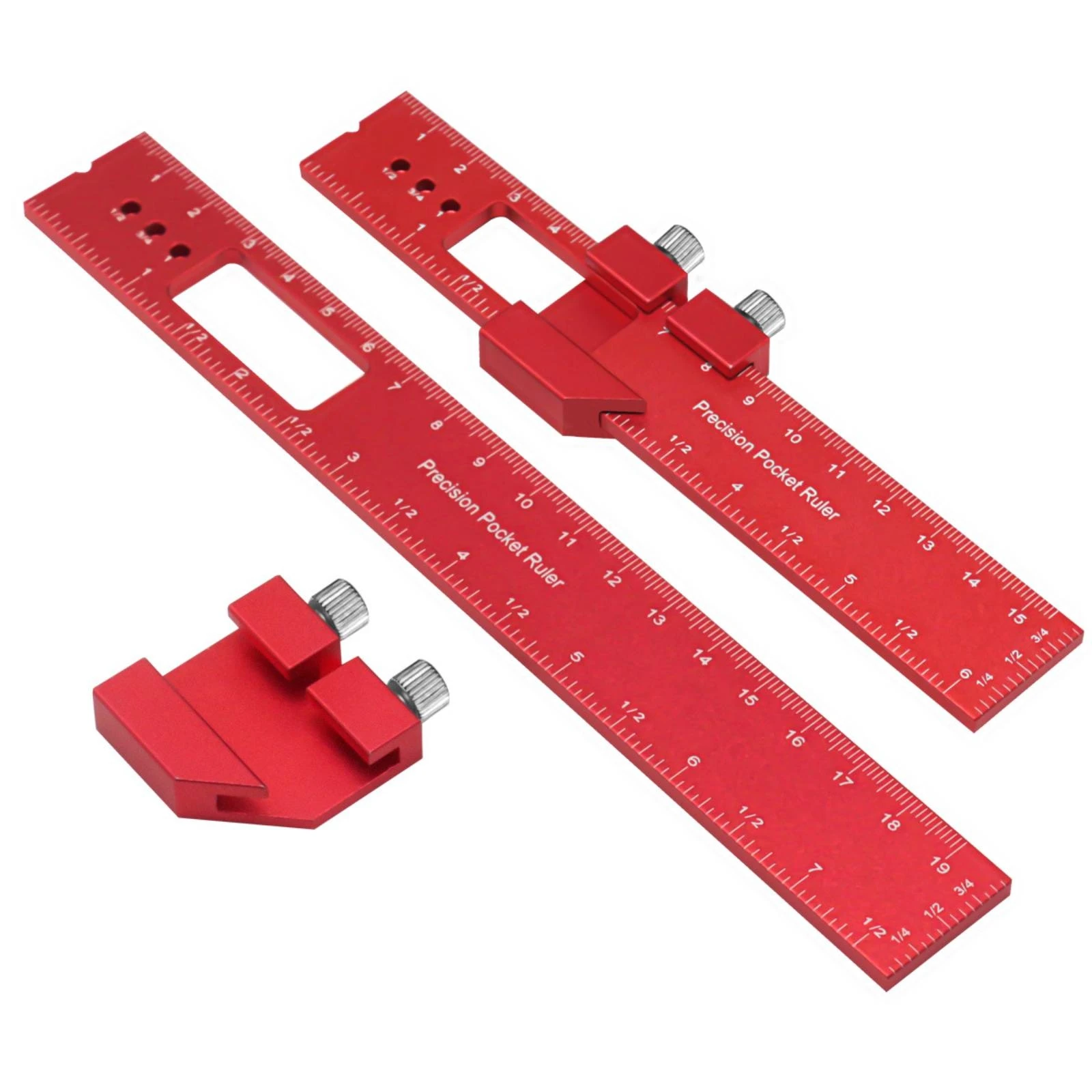 3 Pieces Adjustable Ruler Set Red Aluminum Measuring Ruler Office Tool Precision Lightweight