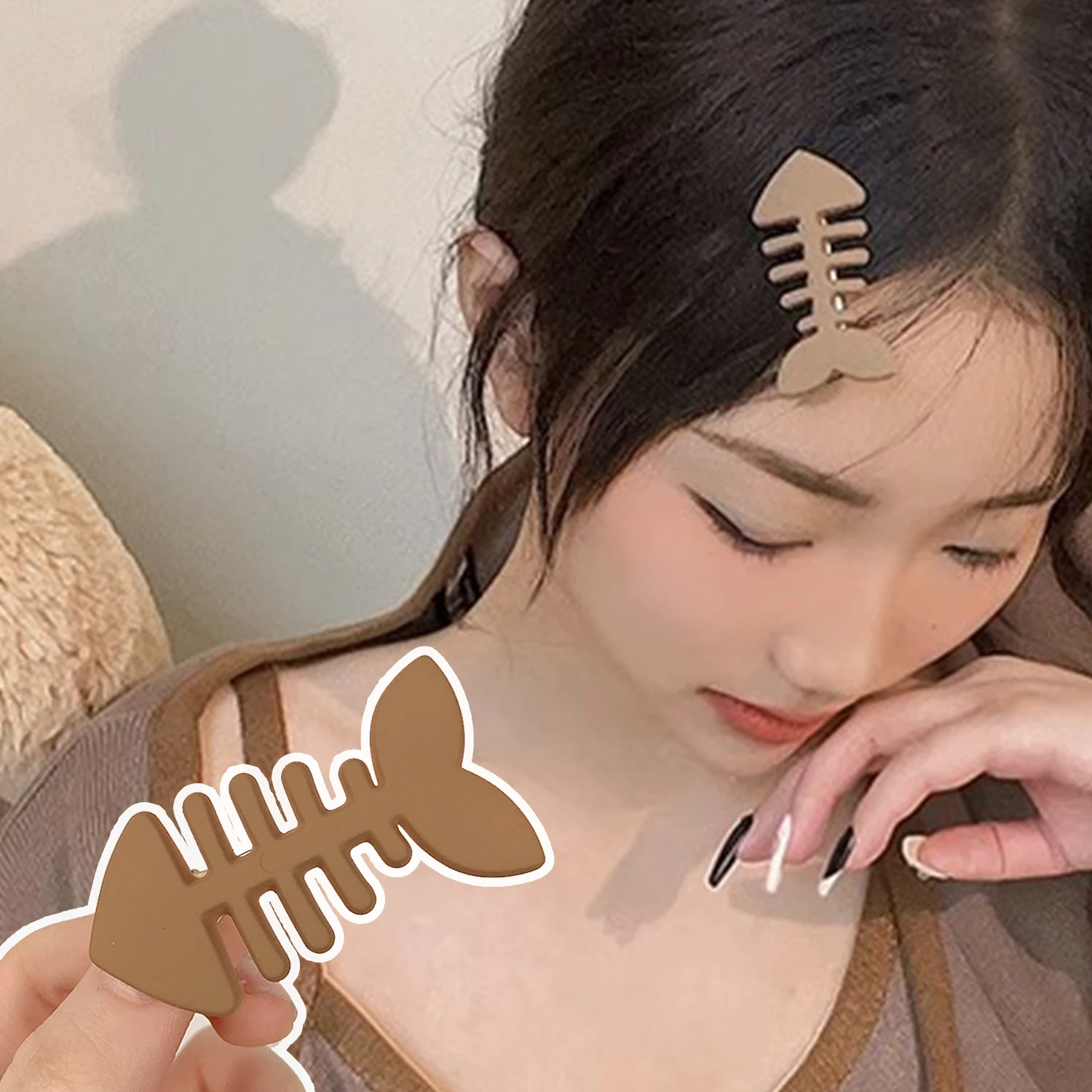 Creative Mini Solid Color Resin Fishbone Hairclips 5Colors Cute Bangs Metal Hairpins for Women Girls No Damage Hair Accessories