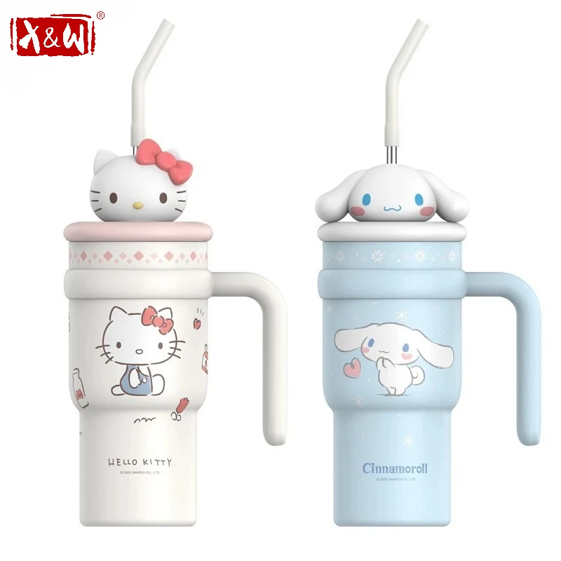 

X&W Sanrio Kuromi Thermos Cup 316 Stainless Steel Cute Insulated Tumbler with Straw Portable Keep Cold&Hot Ice Fighter Car Mugs
