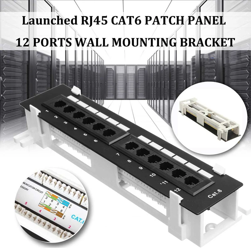 Network Tool Kit 12 Port CAT6 Patch Panel RJ45 Networking Wall Mount Rack With Surface Wall Mount Bracket Easy Install