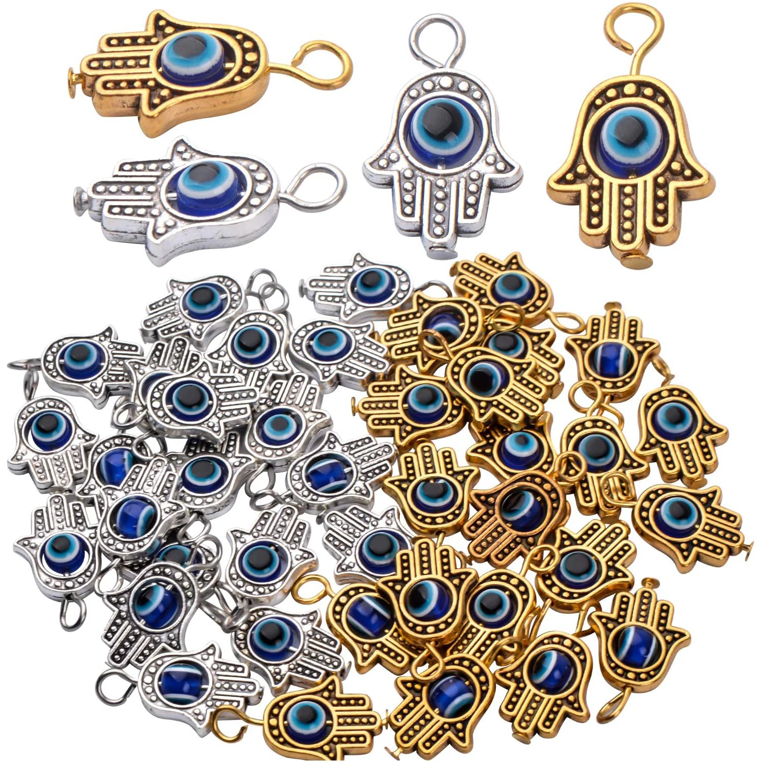 

40pcs Hamsa Hand Evil Eye Charms Hand of Fatima Pendants Jewelry Findings Accessory for DIY Necklace Bracelet Crafting Supplies