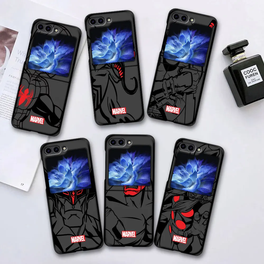 Marvel superhero cartoon Case for Samsung Galaxy Z Flip 6 5 Black Hard Cover Flip6 Flip5 Mobile Phone Shell Zflip6 Zflip5 Funda