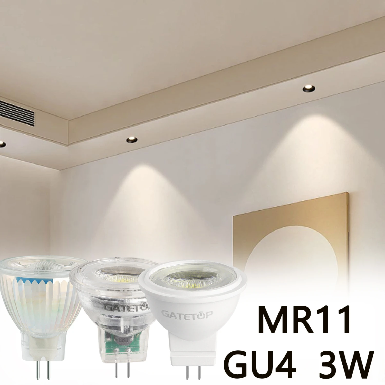 New Elegant Warm White MR11 GU4 LED Spotlight with AC/DC 12v 3w for Cozy Living Room Lighting - Energy Efficient Cold White COB