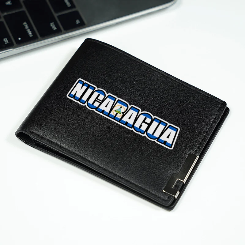 NICARAGUA LOGO MEN'S SLIM WALLET PU LEATHER BUSINESS STYLE DAILY USE LIGHTWEIGHT DURABLE DESIGN MODERN FASHION ACCESSORY