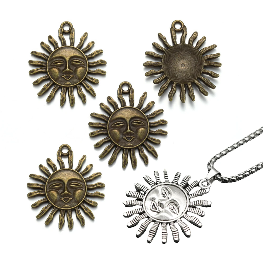 10 قطع العتيقة الأزرق الرجعية 30 مللي متر المعلقات الشمس المعدنية لصنع سلاسل المفاتيح أقراط القلائد مجوهرات اكسسوارات #1