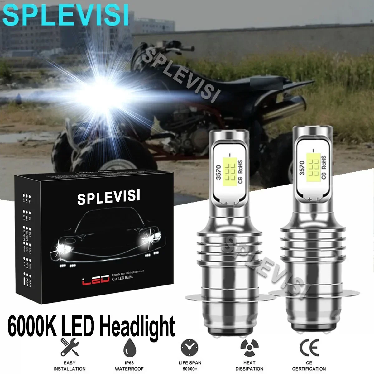 

2x70W Pure White LED Headlight Bulbs 6000K Kit For Honda TRX 250 300 400 450 700 motorcycle led