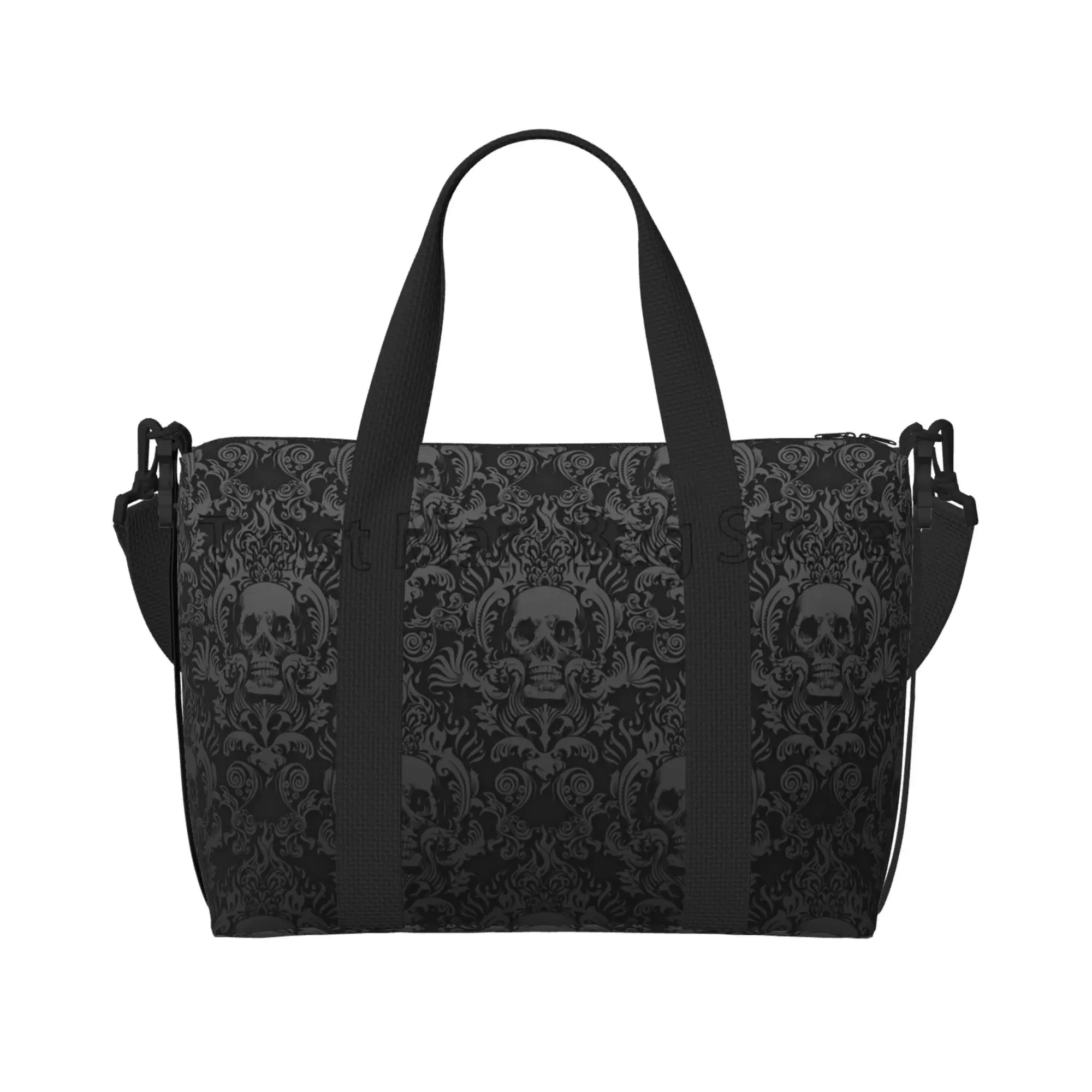 고딕 블랙 해골 다 마스크 인쇄 손 여행 가방 다목적 주말 가방 남여 캐주얼 방수 스포츠 요가 수하물 가방