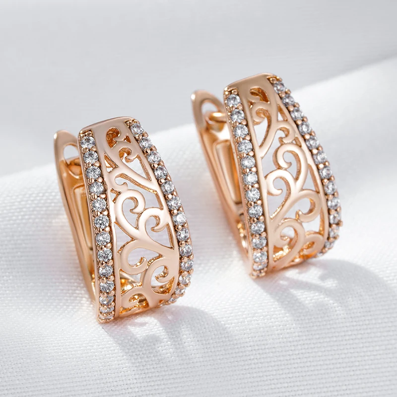 Kienl Hot 585 Rose Gold Color English Earrings for Women Vintage Glossy Metal Natural Zircon Accessories Trend Daily Jewelry