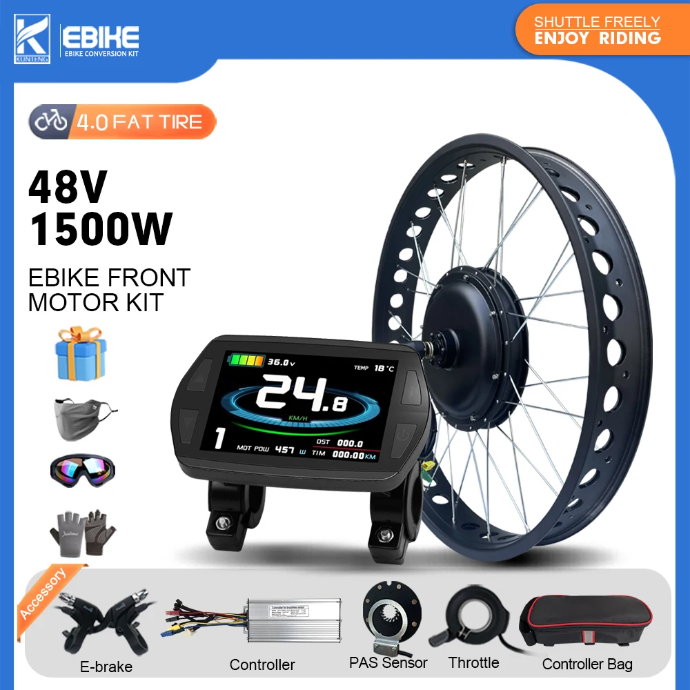 AliExpress KUNTENG E-BIKE 48V 1500W Snow bike Front wheel Hub Motor 20 24 26inch 4.0 Tyre Dropout 135-142mm For Fat Tire E-bike Conversion Kit