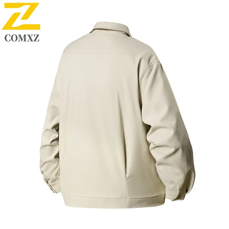 سترة COMXZ للأعمال بياقة واقفة للرجال، سترة واقية مريحة غير رسمية بلون سادة، نمط يومي، ملابس خارجية خريفية خفيفة الوزن