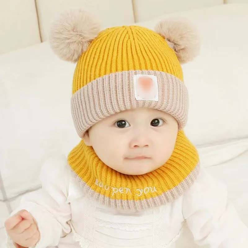 1Set Baby Hat Scarf Set Bear Warm Knitted Children Winter Hat Cap Bonnet Infant Toddler Kids Hat Boys Girls Crochet Beanie 1-5Y