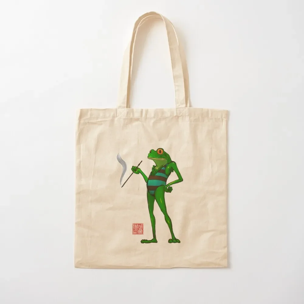 

Frog Smoking in Swimsuit Tote Bag shopper bags shopping bags foldable tote bag canvas Tote Bag