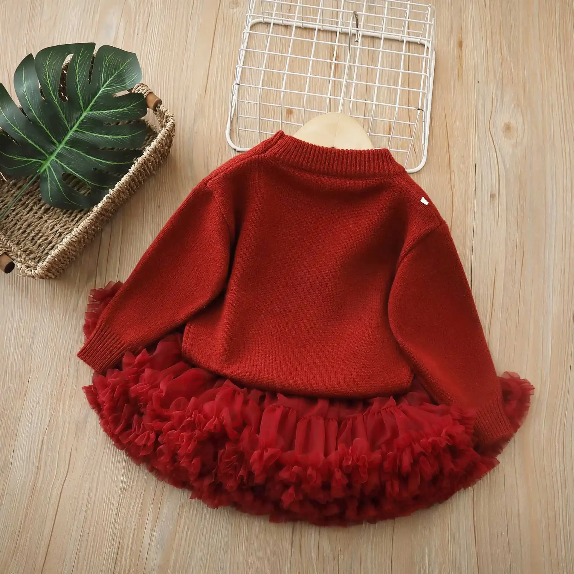 LILIGIRL Sequin Strawberry Knit Set for Girls, 2-Piece Top with Tulle Skirt, Cute Autumn Party Outfit