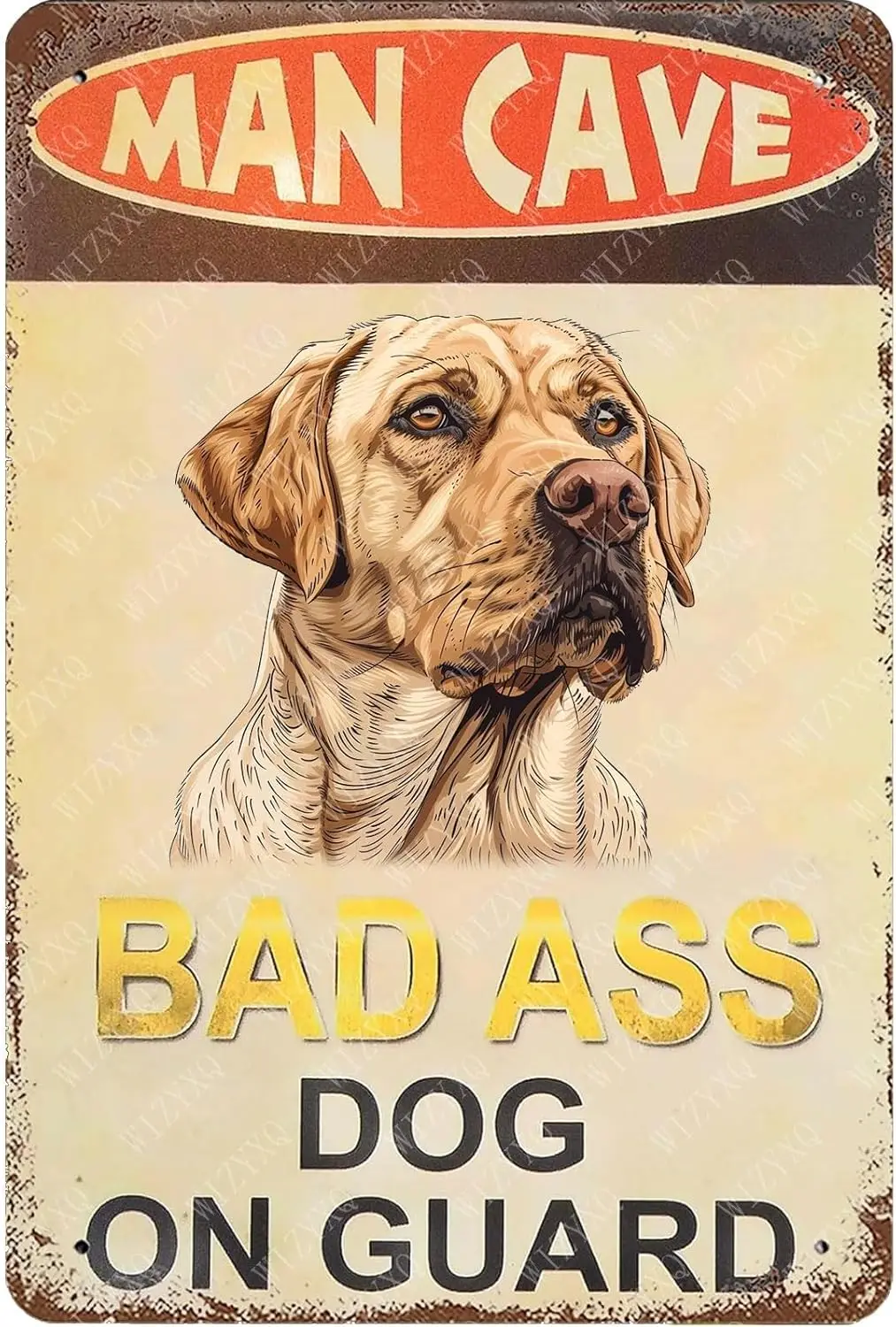 Metal Signs Man Cave Bad Ass Dog On Guard Labrador dog Sign Vintage Aluminum Tin Sign for Home Living Room Bedroom Bathroom Bar