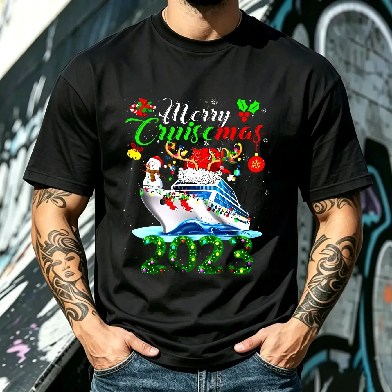 washed T Shirt Merry Cruisemas 2022 Xmas Light Family Santa Reindeer Cruise Christmas Mug vintage Washed Soft graphic Stretched