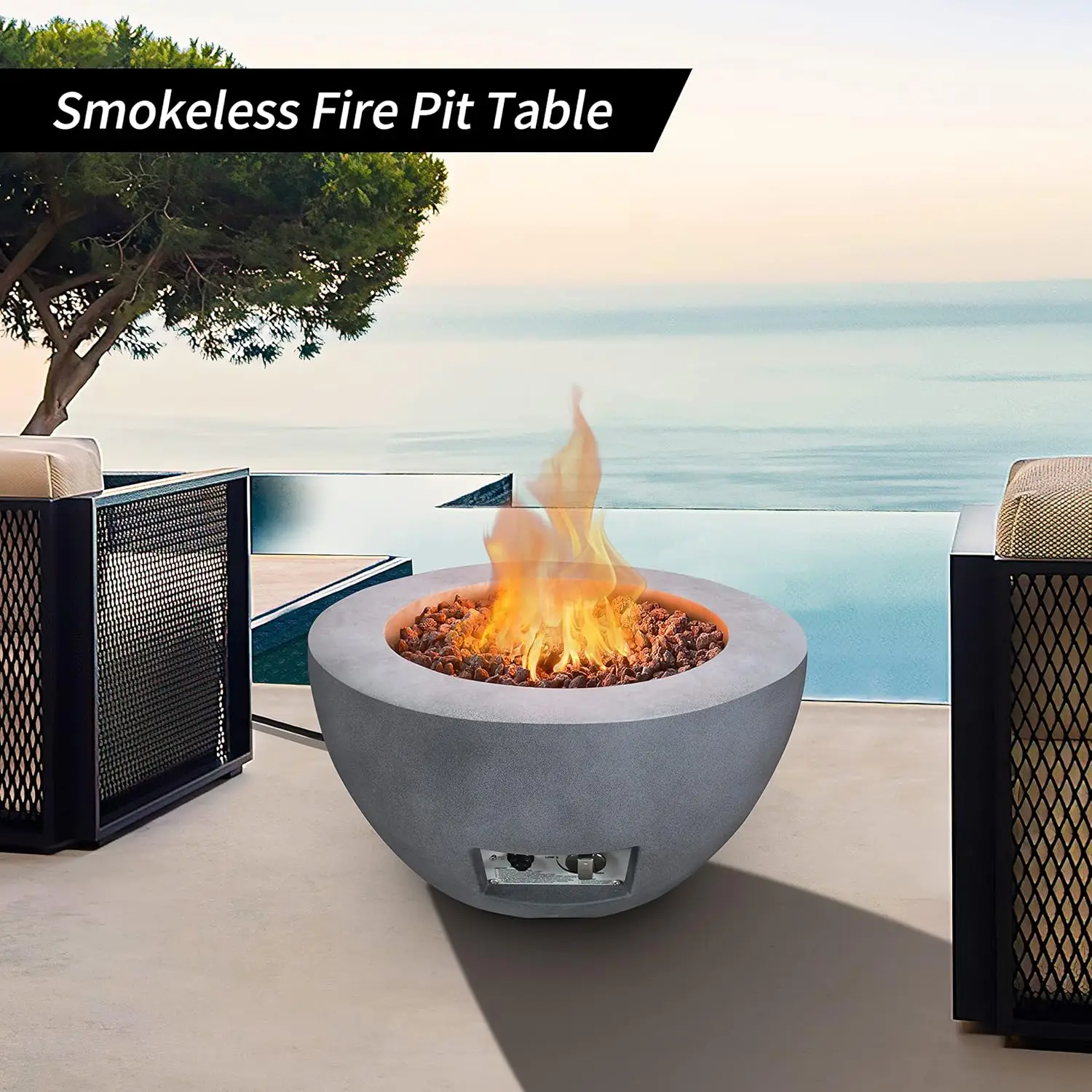 

25 Inch Propane Fire Table, 50,000 BTU Large Concrete Fire Pit Table for Outdoor Garden Patio, Smokeless Gas Fire Pit