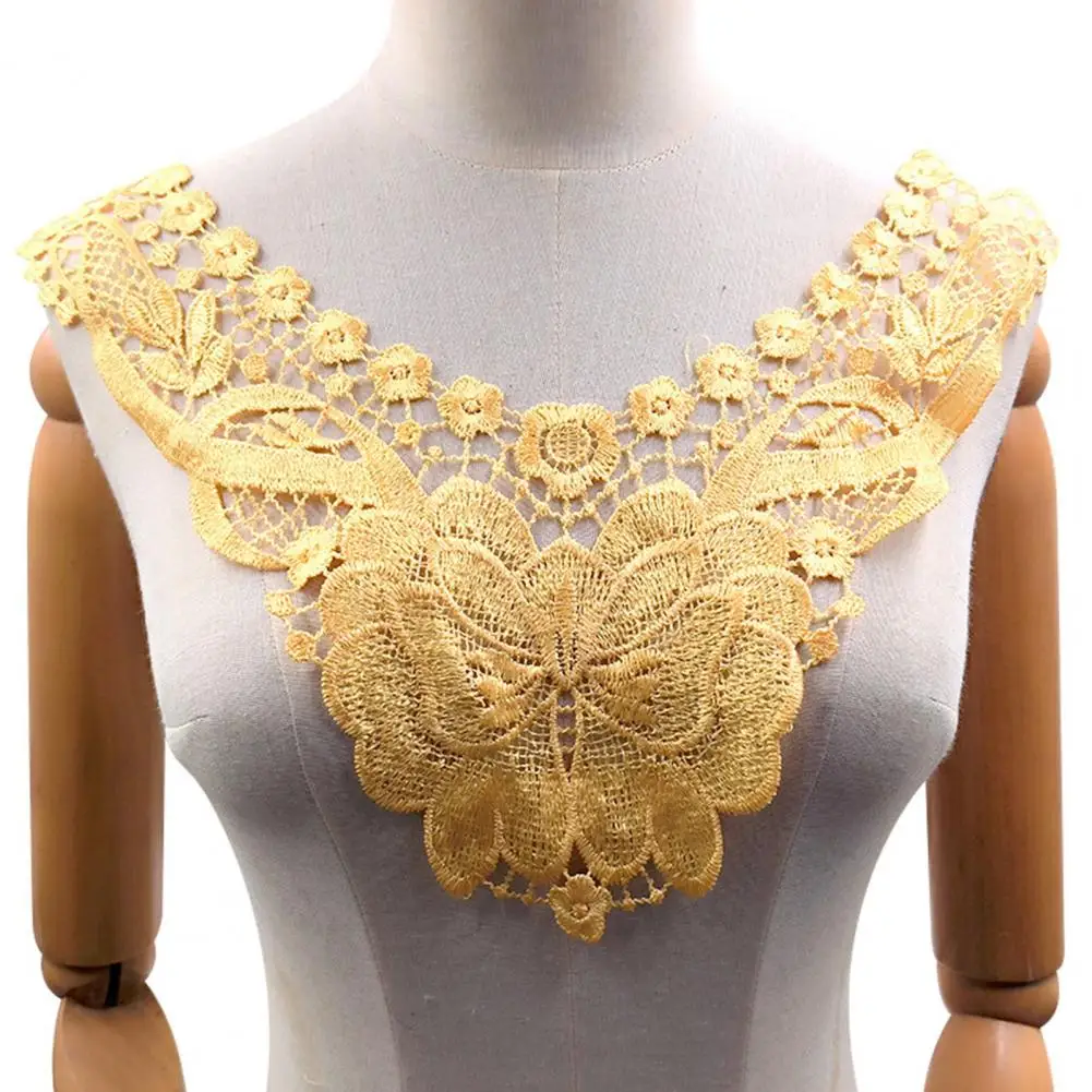 

Women Lace Collar Hollow Flower Embroidered Trim Applique Colored Lace Neckline For DIY Sewing Wedding Halloween Cosplay 레이스 칼라