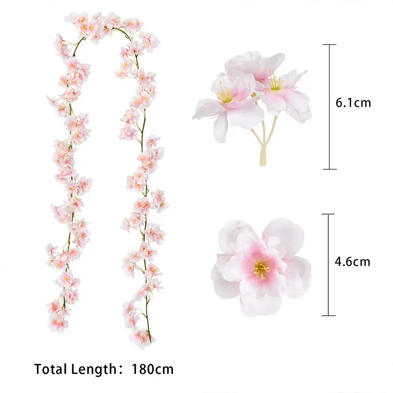 1PC fiori artificiali Cherry Blossom Sakura Garland Wedding Arch Garden background Home Party Decoration Silk Fake Plants Vine