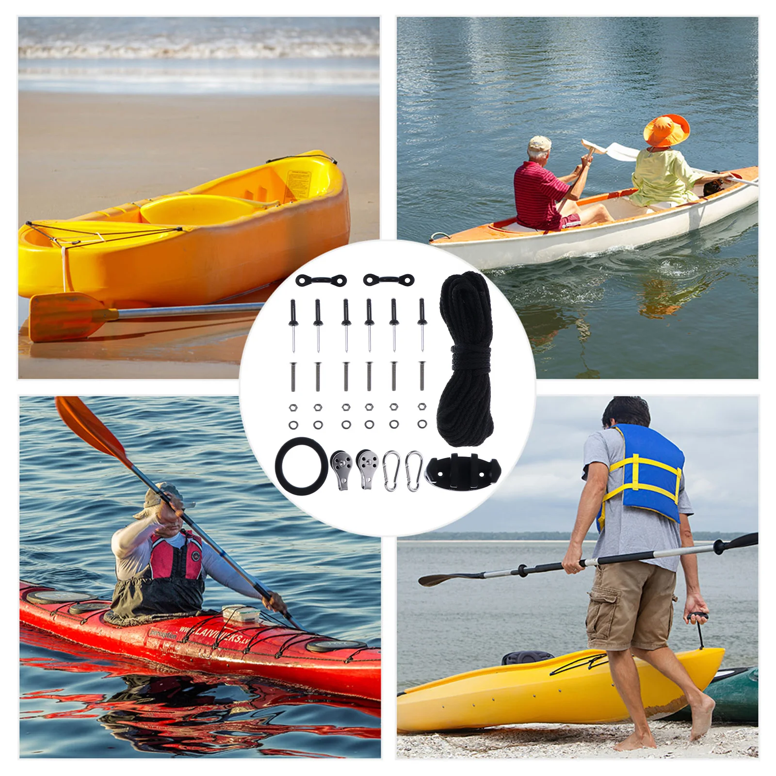 

Elastic Rope Buckle Set Canoe Anchor Trolley Kit Fishing Accessories Black Plastic