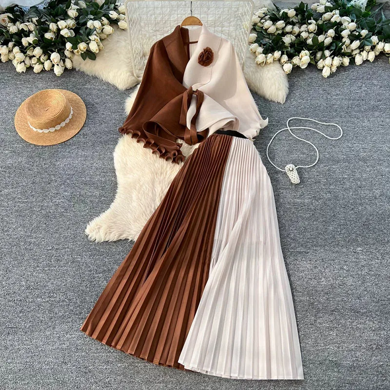 

2026 Female Sleeveless Autumn Purple Design Suit Skirt Two-piece Women Elegant Temperament Commuter Wind Strap Waist Pleated Set