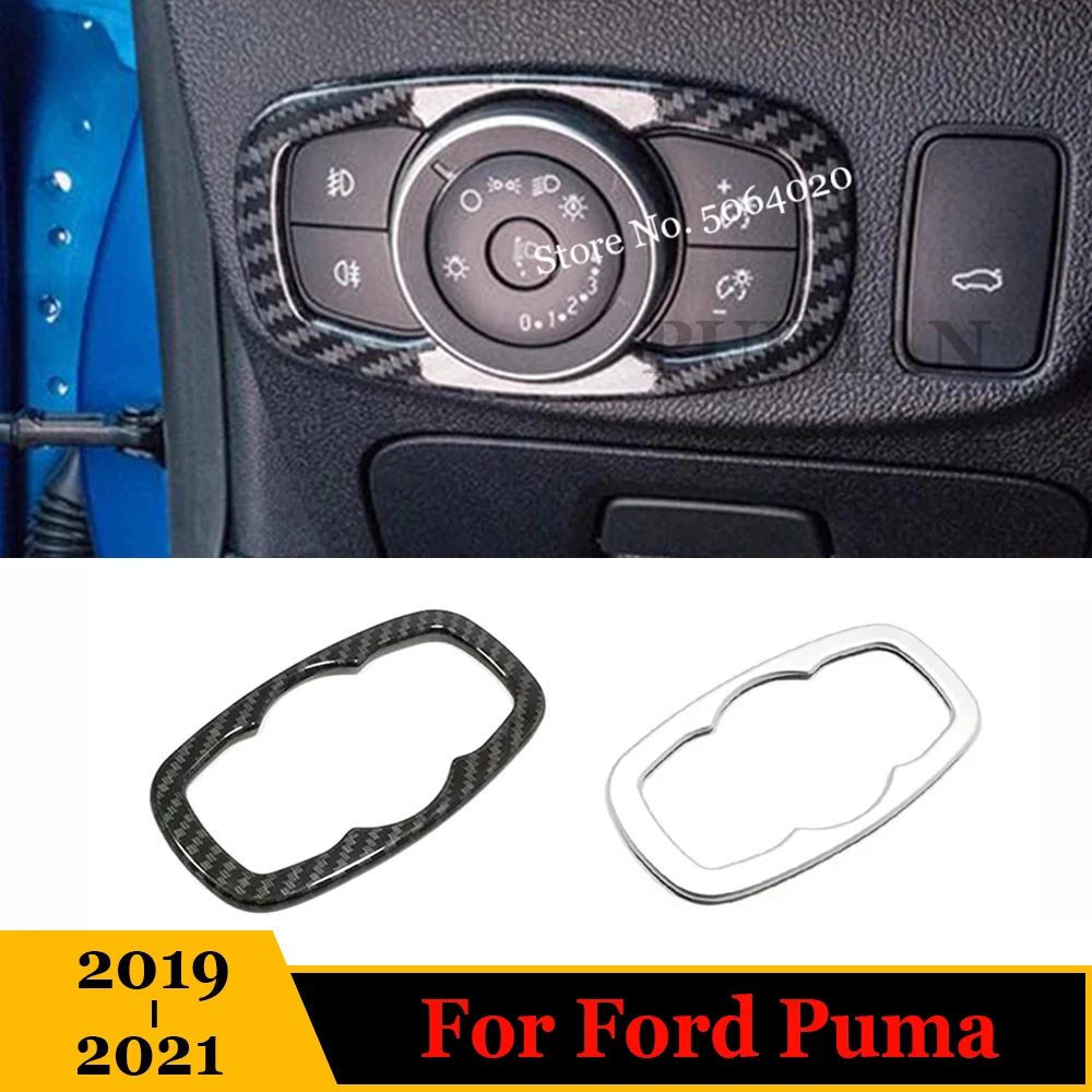 For Ford Puma 2019 2020 2021 Car Headlamps Adjustment Switch Trim Cover Styling ABS Silver Carbon fiber Accessories 1pcs