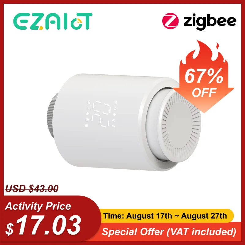 Smart Thermostat TRV Radiator Valve Zigbee/WiFi Tuya Actuator Head Remote Temperature Controller Voice Control Alexa Google Home