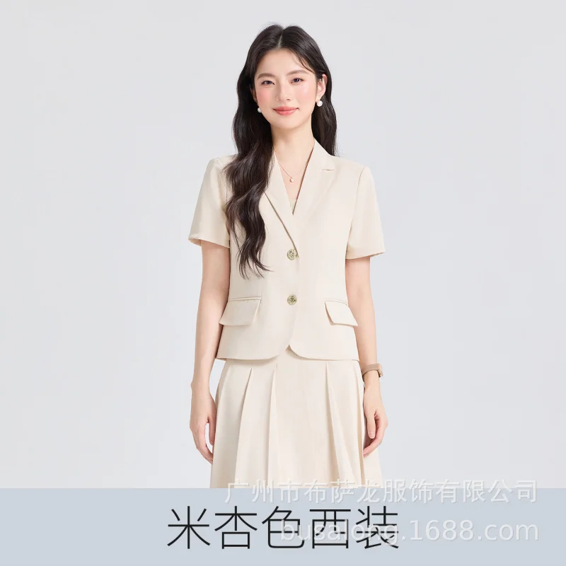 Summer short-sleeved blazer with a small suit collar, women's skirt two-piece set, cross-border foreign trade wholesale, profess