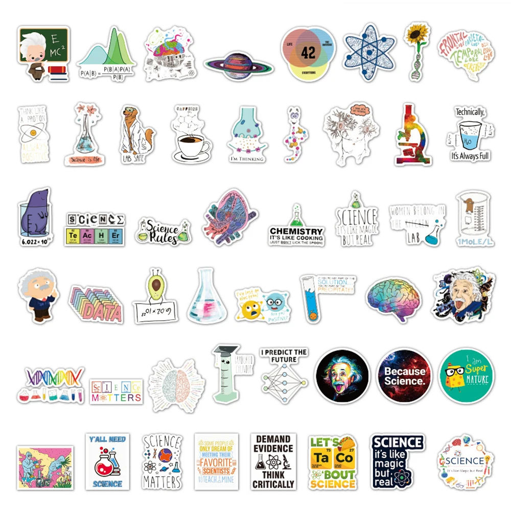 10/30/50pcs Chemistry Laboratory Science Cartoon Stickers Scientist Graffiti Decals Kids Toy DIY Laptop Scrapbook Phone Sticker