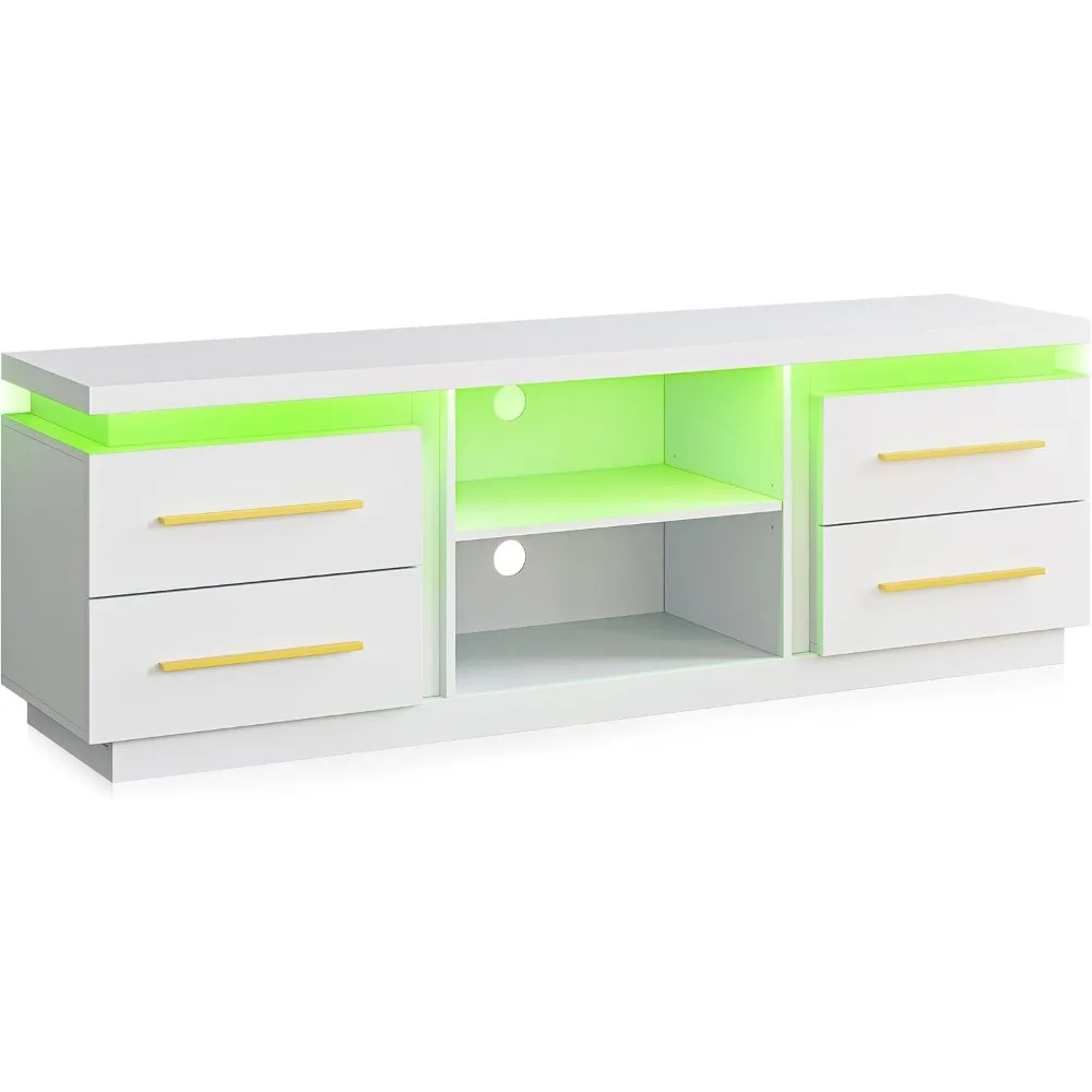 

66" TV Stand for TVs Up to 75", Entertainment Center with Music Sync LED Lights, Media Console Table Storage Cabinet with Open